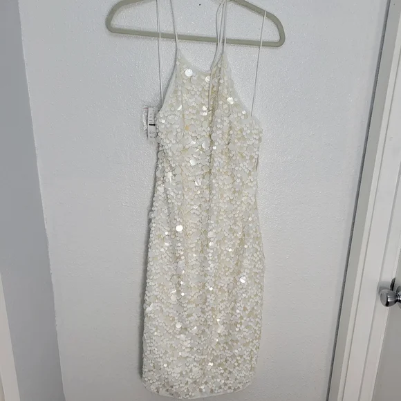 J Crew Collection circle-sequin halter dress $498 Retail Size 00 White